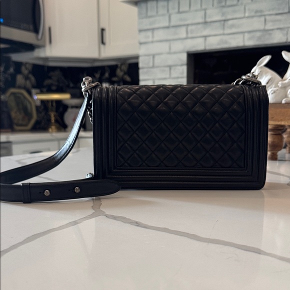 Black Boy Style Crossbody Bag With Silver Hardware Genuine Leather Lambskin - Picture 2 of 10